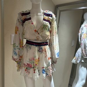 Rococo Sand Floral Spring Sequin Silk Two Piece Skirt Set